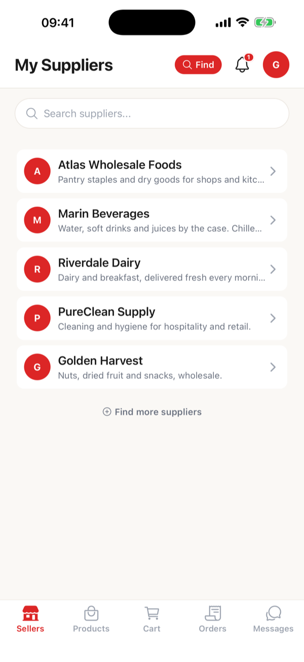 Bayim suppliers screen
