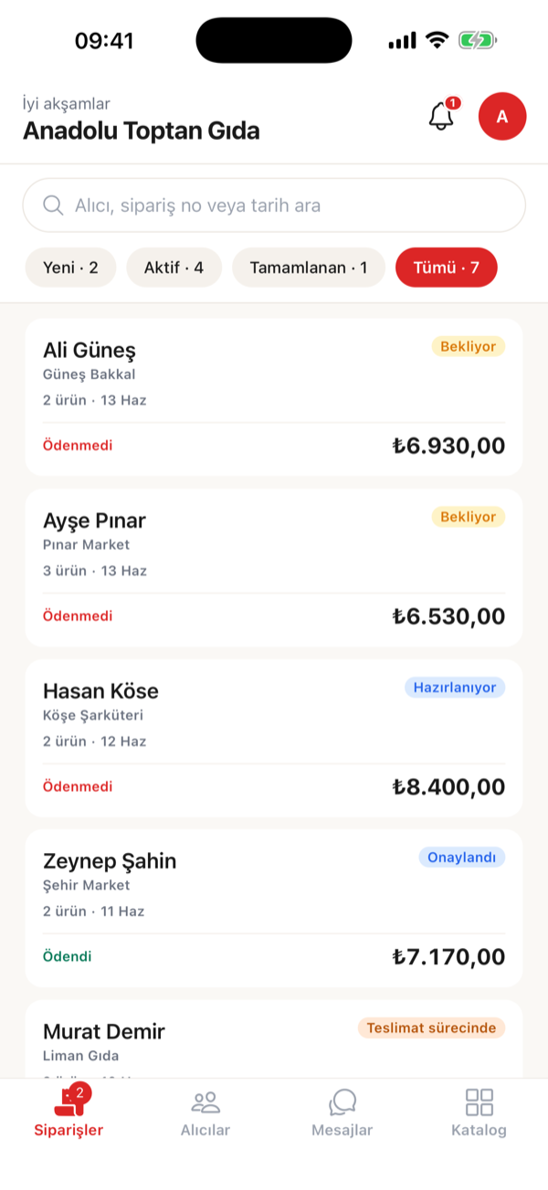 Bayim toptancı paneli ekranı
